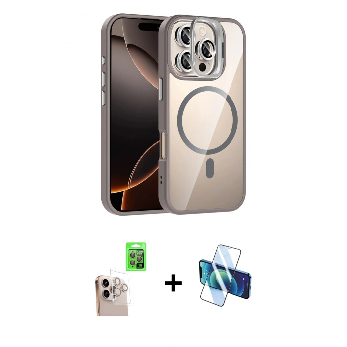 MARSİLYAN™- iPhone 16 Pro Max Kılıf Yadigar Asil Koleksiyonu - Siyah 3D Antistatik Cam Ekran Koruyucu + Raze Metal Kamera Lens - NLGY
