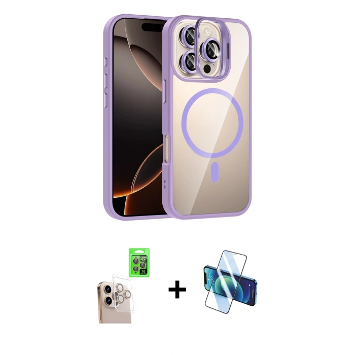 MARSİLYAN™- iPhone 16 Pro Max Kılıf Yadigar Asil Koleksiyonu - Siyah 3D Antistatik Cam Ekran Koruyucu + Raze Metal Kamera Lens - NLGY