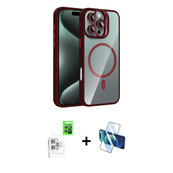MARSİLYAN™- iPhone 16 Pro Max Kılıf Yadigar Asil Koleksiyonu - Siyah 3D Antistatik Cam Ekran Koruyucu + Raze Metal Kamera Lens - BZ