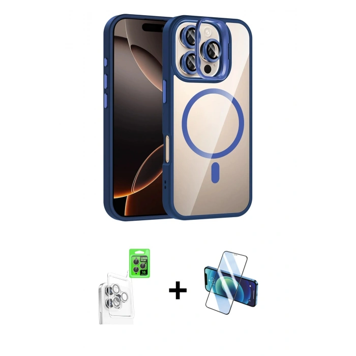 MARSİLYAN™- iPhone 16 Pro Max Kılıf Yadigar Asil Koleksiyonu - Siyah 3D Antistatik Cam Ekran Koruyucu + Raze Metal Kamera Lens - BZ