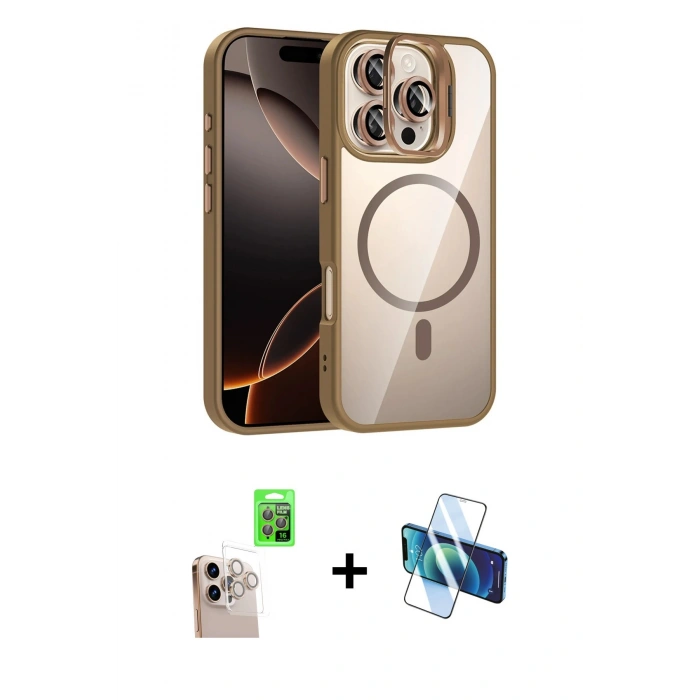 MARSİLYAN™- iPhone 16 Pro Max Kılıf Yadigar Asil Koleksiyonu - Siyah 3D Antistatik Cam Ekran Koruyucu + Raze Metal Kamera Lens - NLGY