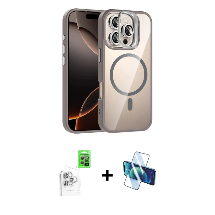 MARSİLYAN™- iPhone 16 Pro Max Kılıf Yadigar Asil Koleksiyonu - Siyah 3D Antistatik Cam Ekran Koruyucu + Raze Metal Kamera Lens - BZ