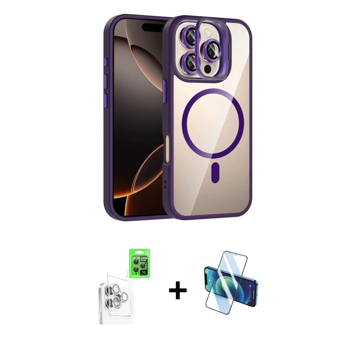 MARSİLYAN™- iPhone 16 Pro Max Kılıf Yadigar Asil Koleksiyonu - Siyah 3D Antistatik Cam Ekran Koruyucu + Raze Metal Kamera Lens - BZ