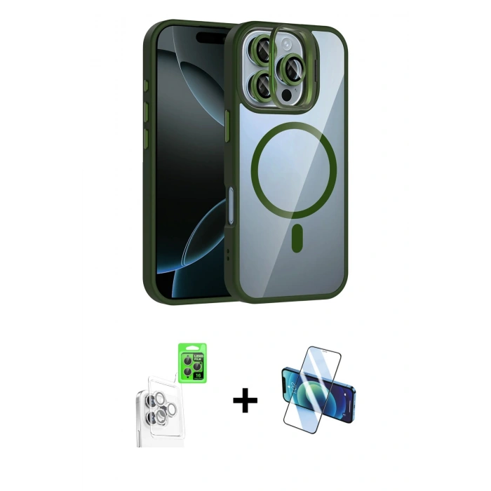 MARSİLYAN™- iPhone 16 Pro Max Kılıf Yadigar Asil Koleksiyonu - Siyah 3D Antistatik Cam Ekran Koruyucu + Raze Metal Kamera Lens - BZ