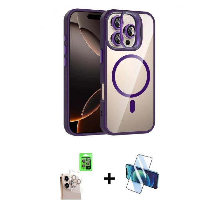 MARSİLYAN™- iPhone 16 Pro Max Kılıf Yadigar Asil Koleksiyonu - Siyah 3D Antistatik Cam Ekran Koruyucu + Raze Metal Kamera Lens - NLGY