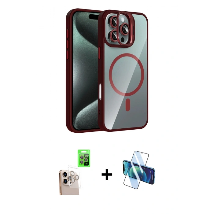 MARSİLYAN™- iPhone 16 Pro Max Kılıf Yadigar Asil Koleksiyonu - Siyah 3D Antistatik Cam Ekran Koruyucu + Raze Metal Kamera Lens - NLGY