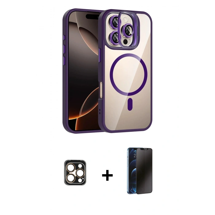 MARSİLYAN™- iPhone 16 Pro Max Kılıf Yadigar Asil Koleksiyonu - Siyah 3D Antistatik Hayalet Cam Ekran Koruyucu + PVD Metal Kamera Lens - GD