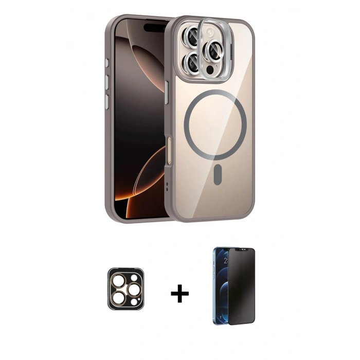 MARSİLYAN™- iPhone 16 Pro Max Kılıf Yadigar Asil Koleksiyonu - Siyah 3D Antistatik Hayalet Cam Ekran Koruyucu + PVD Metal Kamera Lens - GD
