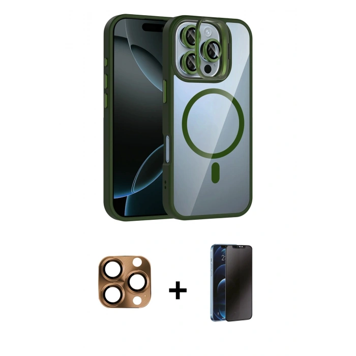 MARSİLYAN™- iPhone 16 Pro Max Kılıf Yadigar Asil Koleksiyonu - Siyah 3D Antistatik Hayalet Cam Ekran Koruyucu + Pers Alüminyum Kamera Lens - CLTM