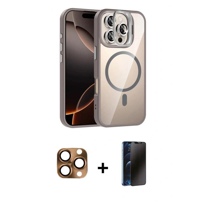 MARSİLYAN™- iPhone 16 Pro Max Kılıf Yadigar Asil Koleksiyonu - Siyah 3D Antistatik Hayalet Cam Ekran Koruyucu + Pers Alüminyum Kamera Lens - CLTM
