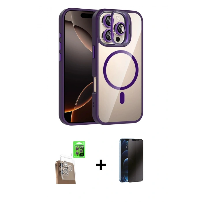 MARSİLYAN™- iPhone 16 Pro Max Kılıf Yadigar Asil Koleksiyonu - Siyah 3D Antistatik Hayalet Cam Ekran Koruyucu + Raze Metal Kamera Lens - CLTM
