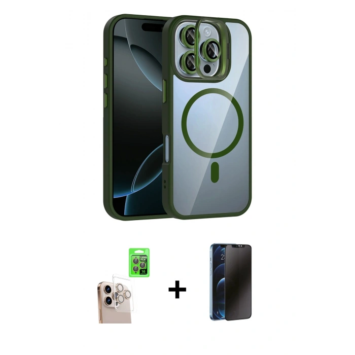 MARSİLYAN™- iPhone 16 Pro Max Kılıf Yadigar Asil Koleksiyonu - Siyah 3D Antistatik Hayalet Cam Ekran Koruyucu + Raze Metal Kamera Lens - NLGY