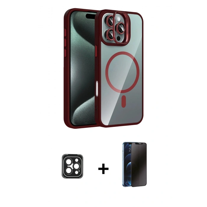 MARSİLYAN™- iPhone 16 Pro Max Kılıf Yadigar Asil Koleksiyonu - Siyah 3D Antistatik Hayalet Cam Ekran Koruyucu + PVD Metal Kamera Lens - SH