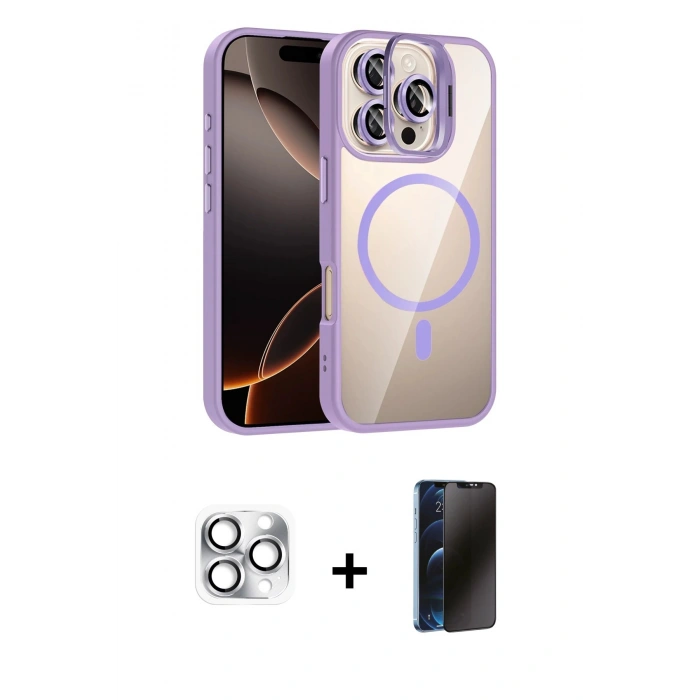 MARSİLYAN™- iPhone 16 Pro Max Kılıf Yadigar Asil Koleksiyonu - Siyah 3D Antistatik Hayalet Cam Ekran Koruyucu + Pers Alüminyum Kamera Lens - GS