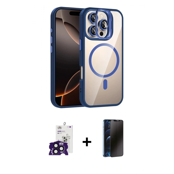 MARSİLYAN™- iPhone 16 Pro Max Kılıf Yadigar Asil Koleksiyonu - Siyah 3D Antistatik Hayalet Cam Ekran Koruyucu + Bilvis Titan Kamera Lens - SH