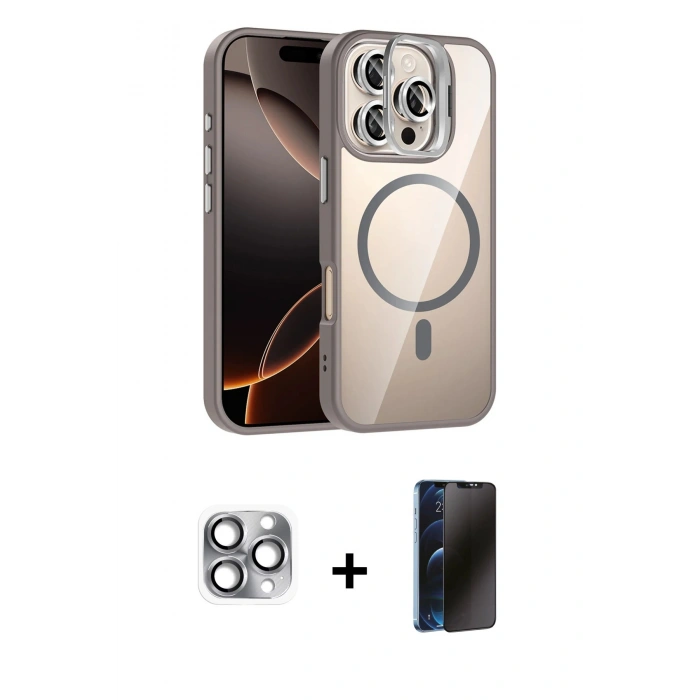 MARSİLYAN™- iPhone 16 Pro Max Kılıf Yadigar Asil Koleksiyonu - Siyah 3D Antistatik Hayalet Cam Ekran Koruyucu + Pers Alüminyum Kamera Lens - GI