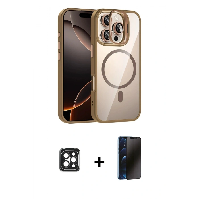 MARSİLYAN™- iPhone 16 Pro Max Kılıf Yadigar Asil Koleksiyonu - Siyah 3D Antistatik Hayalet Cam Ekran Koruyucu + PVD Metal Kamera Lens - SH