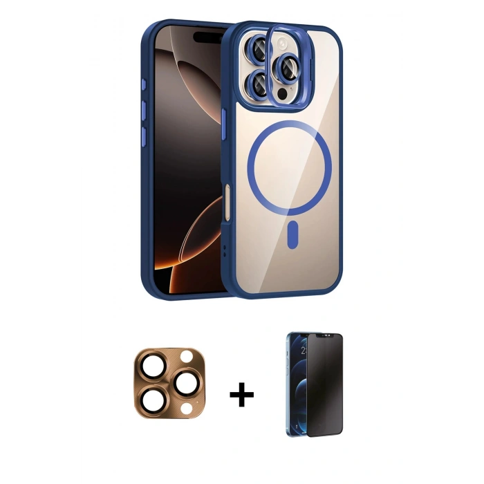 MARSİLYAN™- iPhone 16 Pro Max Kılıf Yadigar Asil Koleksiyonu - Siyah 3D Antistatik Hayalet Cam Ekran Koruyucu + Pers Alüminyum Kamera Lens - CLTM