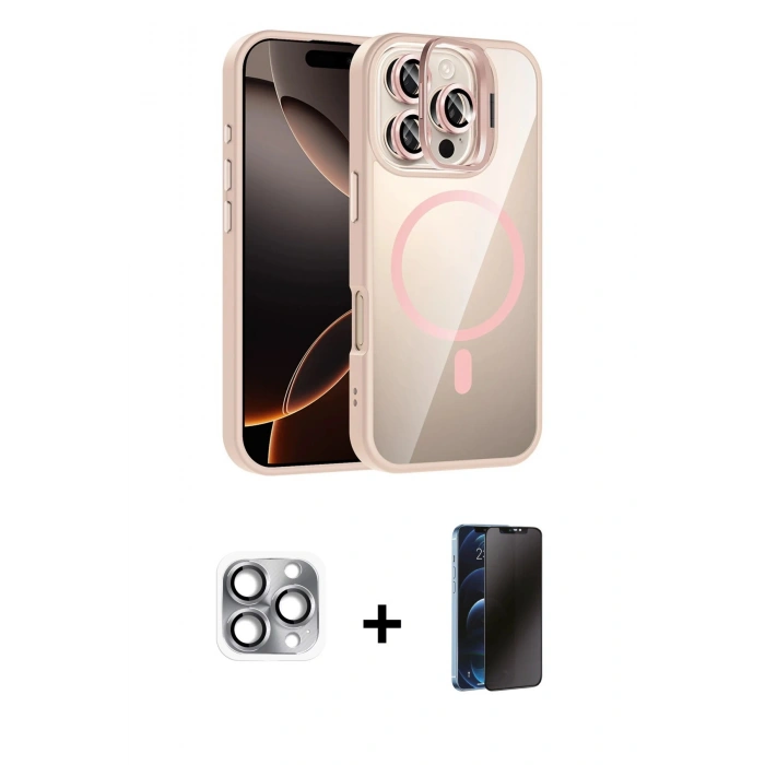 MARSİLYAN™- iPhone 16 Pro Max Kılıf Yadigar Asil Koleksiyonu - Siyah 3D Antistatik Hayalet Cam Ekran Koruyucu + Pers Alüminyum Kamera Lens - GI