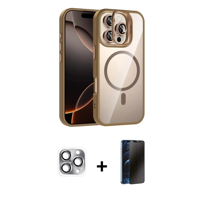MARSİLYAN™- iPhone 16 Pro Max Kılıf Yadigar Asil Koleksiyonu - Siyah 3D Antistatik Hayalet Cam Ekran Koruyucu + Pers Alüminyum Kamera Lens - GI