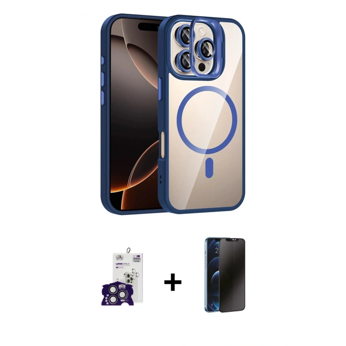 MARSİLYAN™- iPhone 16 Pro Max Kılıf Yadigar Asil Koleksiyonu - Siyah 3D Antistatik Hayalet Cam Ekran Koruyucu + Bilvis Titan Kamera Lens - TMGI