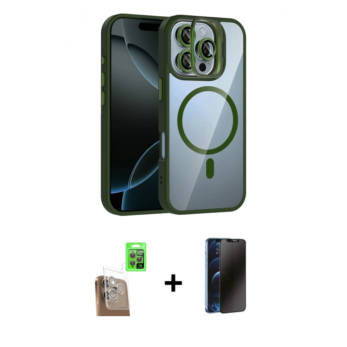 MARSİLYAN™- iPhone 16 Pro Max Kılıf Yadigar Asil Koleksiyonu - Siyah 3D Antistatik Hayalet Cam Ekran Koruyucu + Raze Metal Kamera Lens - CLTM