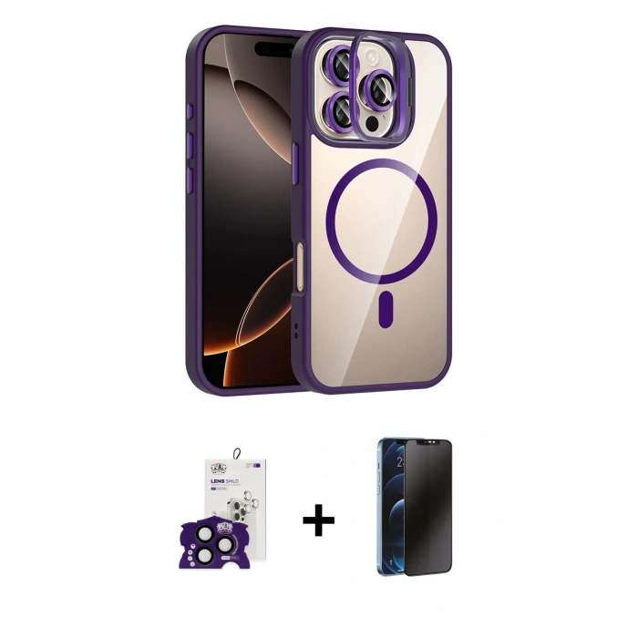 MARSİLYAN™- iPhone 16 Pro Max Kılıf Yadigar Asil Koleksiyonu - Siyah 3D Antistatik Hayalet Cam Ekran Koruyucu + Bilvis Titan Kamera Lens - SH