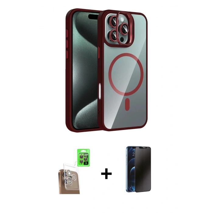 MARSİLYAN™- iPhone 16 Pro Max Kılıf Yadigar Asil Koleksiyonu - Siyah 3D Antistatik Hayalet Cam Ekran Koruyucu + Raze Metal Kamera Lens - CLTM
