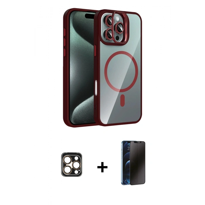 MARSİLYAN™- iPhone 16 Pro Max Kılıf Yadigar Asil Koleksiyonu - Siyah 3D Antistatik Hayalet Cam Ekran Koruyucu + PVD Metal Kamera Lens - GD