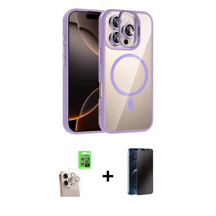MARSİLYAN™- iPhone 16 Pro Max Kılıf Yadigar Asil Koleksiyonu - Siyah 3D Antistatik Hayalet Cam Ekran Koruyucu + Raze Metal Kamera Lens - NLGY