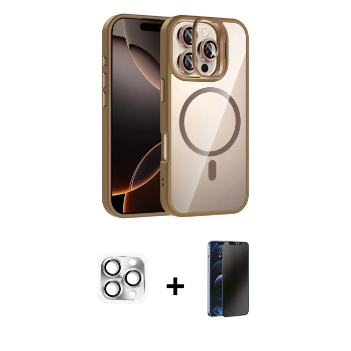 MARSİLYAN™- iPhone 16 Pro Max Kılıf Yadigar Asil Koleksiyonu - Siyah 3D Antistatik Hayalet Cam Ekran Koruyucu + Pers Alüminyum Kamera Lens - GS