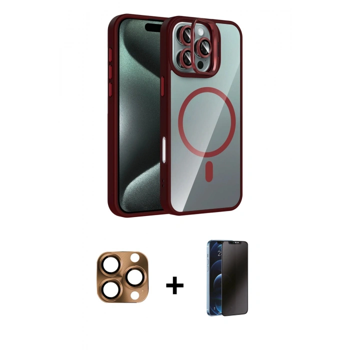 MARSİLYAN™- iPhone 16 Pro Max Kılıf Yadigar Asil Koleksiyonu - Siyah 3D Antistatik Hayalet Cam Ekran Koruyucu + Pers Alüminyum Kamera Lens - CLTM