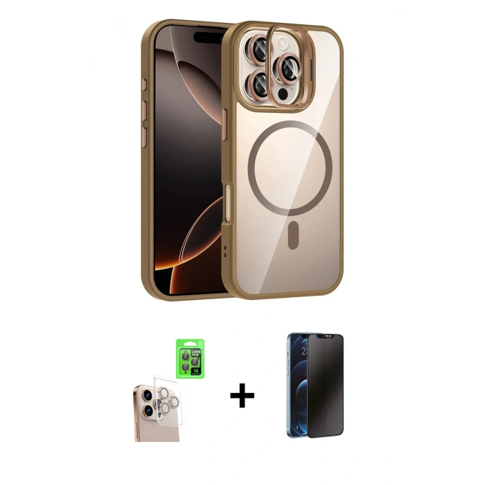 MARSİLYAN™- iPhone 16 Pro Max Kılıf Yadigar Asil Koleksiyonu - Siyah 3D Antistatik Hayalet Cam Ekran Koruyucu + Raze Metal Kamera Lens - NLGY