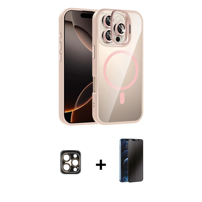 MARSİLYAN™- iPhone 16 Pro Max Kılıf Yadigar Asil Koleksiyonu - Siyah 3D Antistatik Hayalet Cam Ekran Koruyucu + PVD Metal Kamera Lens - GD