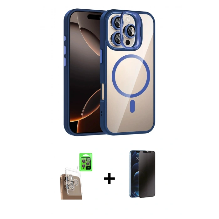 MARSİLYAN™- iPhone 16 Pro Max Kılıf Yadigar Asil Koleksiyonu - Siyah 3D Antistatik Hayalet Cam Ekran Koruyucu + Raze Metal Kamera Lens - CLTM