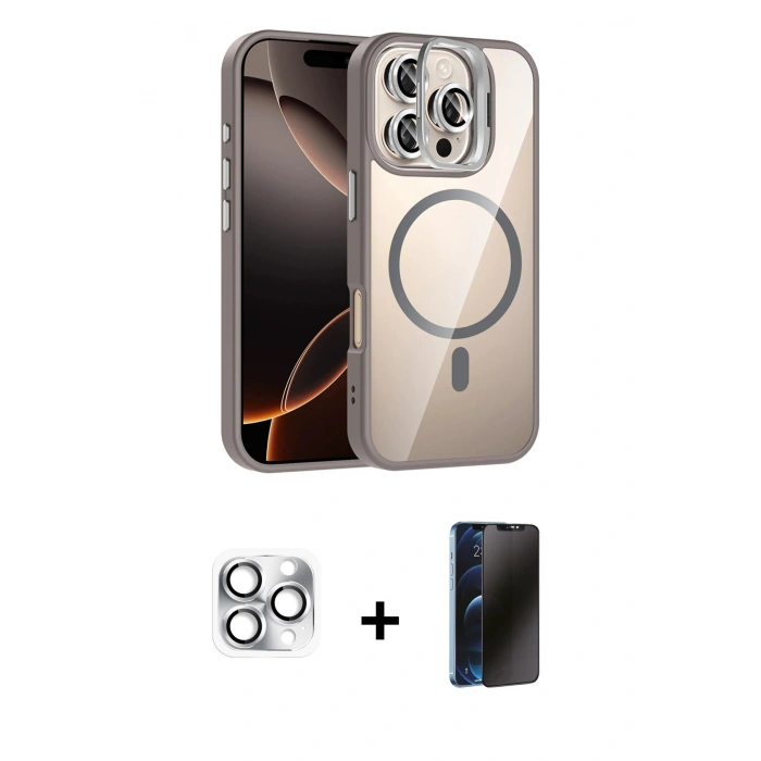 MARSİLYAN™- iPhone 16 Pro Max Kılıf Yadigar Asil Koleksiyonu - Siyah 3D Antistatik Hayalet Cam Ekran Koruyucu + Pers Alüminyum Kamera Lens - GS