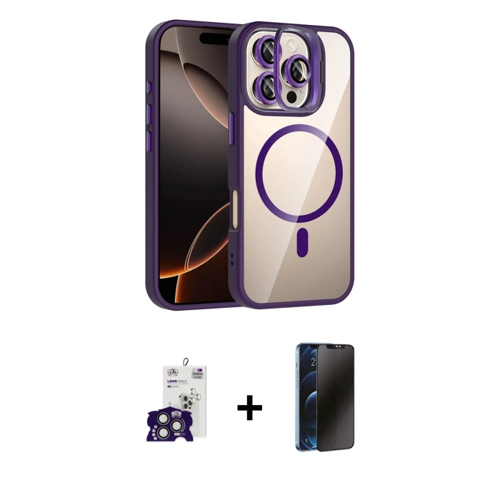 MARSİLYAN™- iPhone 16 Pro Max Kılıf Yadigar Asil Koleksiyonu - Siyah 3D Antistatik Hayalet Cam Ekran Koruyucu + Bilvis Titan Kamera Lens - TMGI