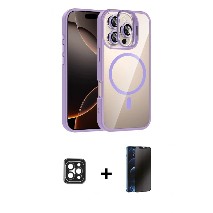 MARSİLYAN™- iPhone 16 Pro Max Kılıf Yadigar Asil Koleksiyonu - Siyah 3D Antistatik Hayalet Cam Ekran Koruyucu + PVD Metal Kamera Lens - SH