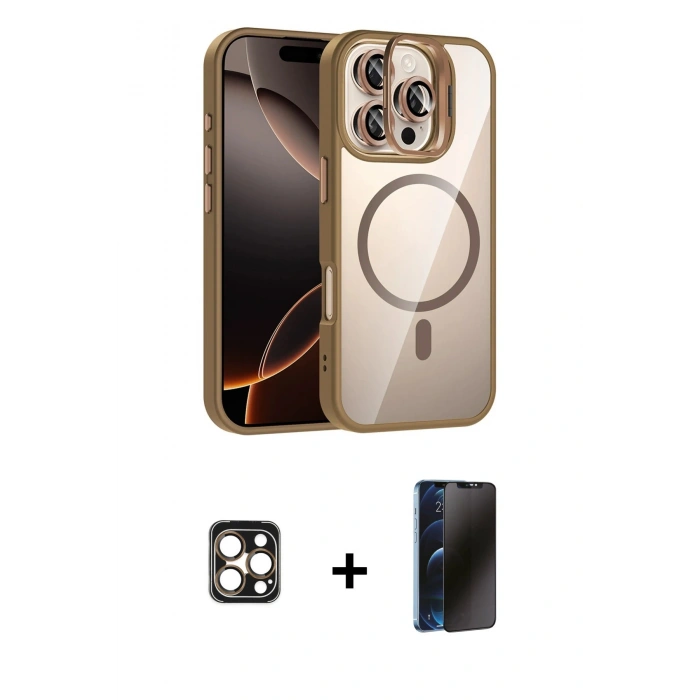 MARSİLYAN™- iPhone 16 Pro Max Kılıf Yadigar Asil Koleksiyonu - Siyah 3D Antistatik Hayalet Cam Ekran Koruyucu + PVD Metal Kamera Lens - GD