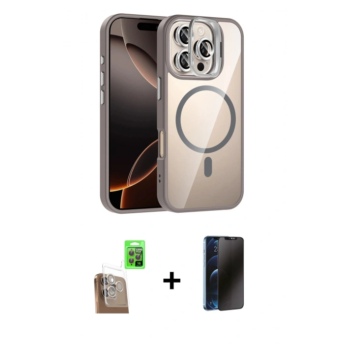 MARSİLYAN™- iPhone 16 Pro Max Kılıf Yadigar Asil Koleksiyonu - Siyah 3D Antistatik Hayalet Cam Ekran Koruyucu + Raze Metal Kamera Lens - CLTM