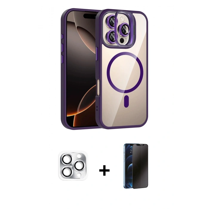 MARSİLYAN™- iPhone 16 Pro Max Kılıf Yadigar Asil Koleksiyonu - Siyah 3D Antistatik Hayalet Cam Ekran Koruyucu + Pers Alüminyum Kamera Lens - GS