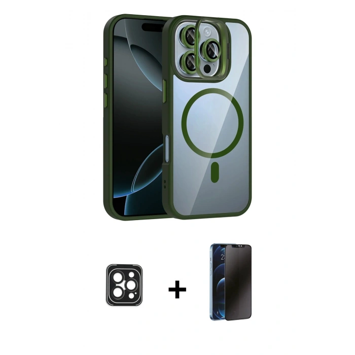 MARSİLYAN™- iPhone 16 Pro Max Kılıf Yadigar Asil Koleksiyonu - Siyah 3D Antistatik Hayalet Cam Ekran Koruyucu + PVD Metal Kamera Lens - SH