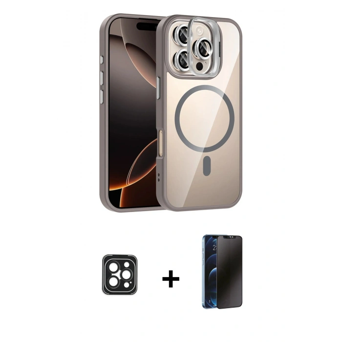 MARSİLYAN™- iPhone 16 Pro Max Kılıf Yadigar Asil Koleksiyonu - Siyah 3D Antistatik Hayalet Cam Ekran Koruyucu + PVD Metal Kamera Lens - SH