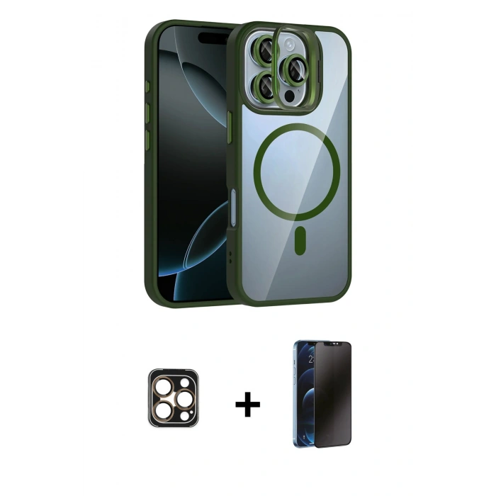 MARSİLYAN™- iPhone 16 Pro Max Kılıf Yadigar Asil Koleksiyonu - Siyah 3D Antistatik Hayalet Cam Ekran Koruyucu + PVD Metal Kamera Lens - GD