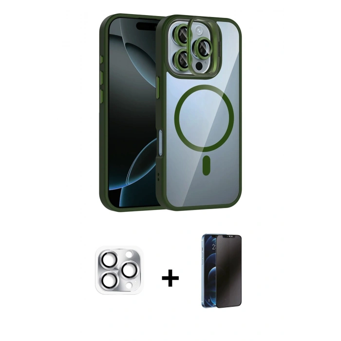 MARSİLYAN™- iPhone 16 Pro Max Kılıf Yadigar Asil Koleksiyonu - Siyah 3D Antistatik Hayalet Cam Ekran Koruyucu + Pers Alüminyum Kamera Lens - GS