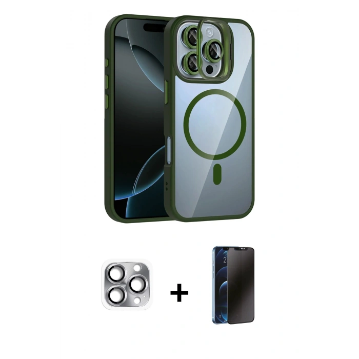 MARSİLYAN™- iPhone 16 Pro Max Kılıf Yadigar Asil Koleksiyonu - Siyah 3D Antistatik Hayalet Cam Ekran Koruyucu + Pers Alüminyum Kamera Lens - GI