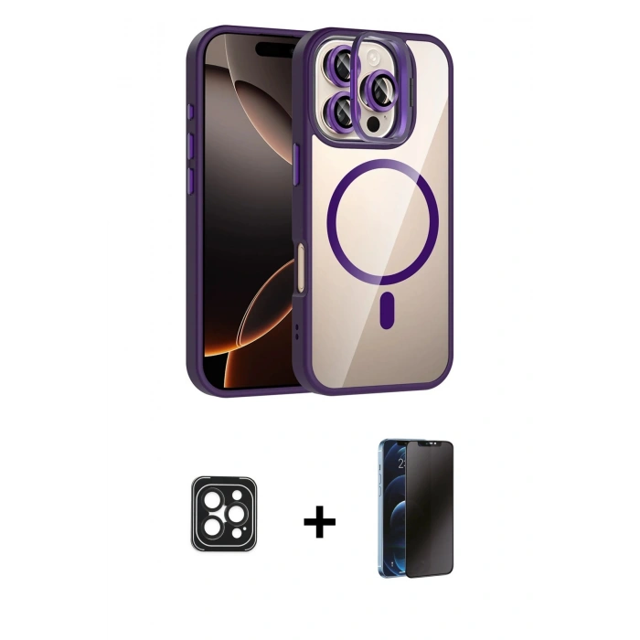 MARSİLYAN™- iPhone 16 Pro Max Kılıf Yadigar Asil Koleksiyonu - Siyah 3D Antistatik Hayalet Cam Ekran Koruyucu + PVD Metal Kamera Lens - SH