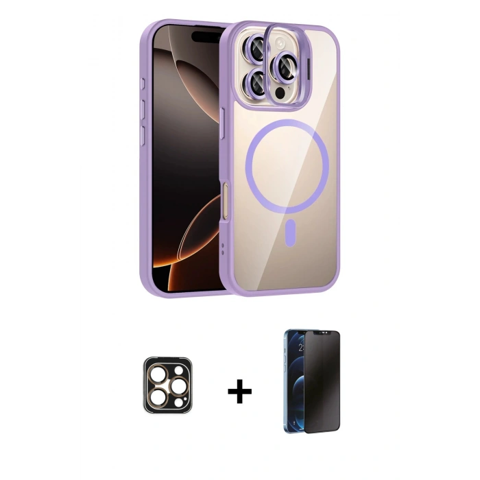 MARSİLYAN™- iPhone 16 Pro Max Kılıf Yadigar Asil Koleksiyonu - Siyah 3D Antistatik Hayalet Cam Ekran Koruyucu + PVD Metal Kamera Lens - GD