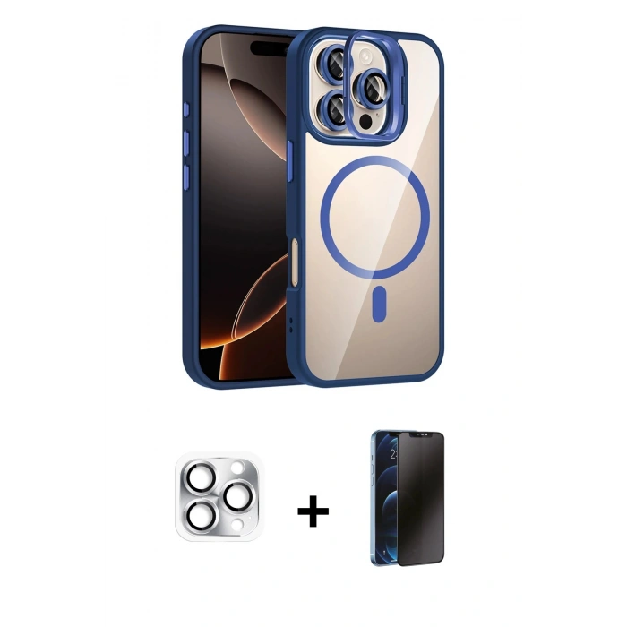MARSİLYAN™- iPhone 16 Pro Max Kılıf Yadigar Asil Koleksiyonu - Siyah 3D Antistatik Hayalet Cam Ekran Koruyucu + Pers Alüminyum Kamera Lens - GS