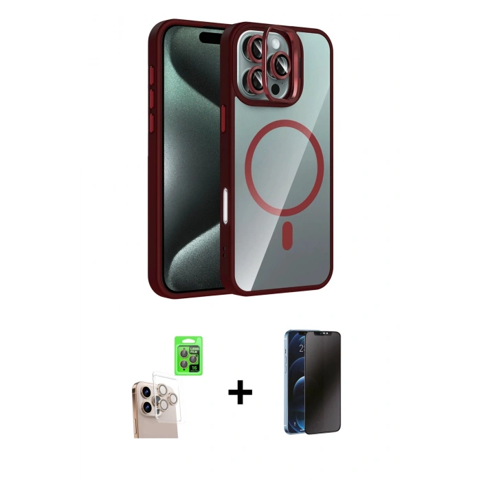 MARSİLYAN™- iPhone 16 Pro Max Kılıf Yadigar Asil Koleksiyonu - Siyah 3D Antistatik Hayalet Cam Ekran Koruyucu + Raze Metal Kamera Lens - NLGY